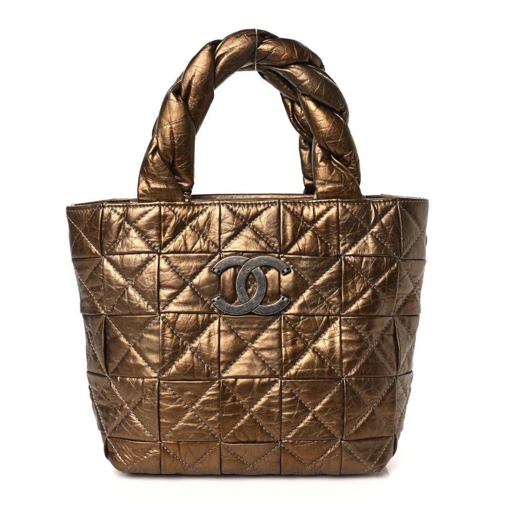 CHANEL Vintage 2006 Small Bronze Calfskin Quilted Soft Braided Origami Tote